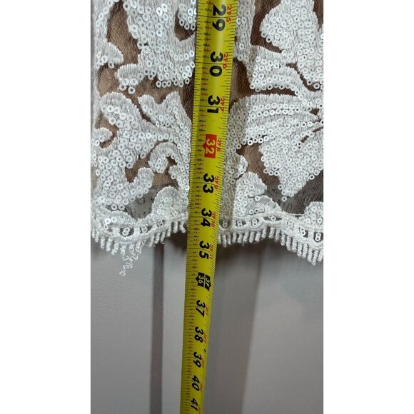 DRESS THE POPULATION Size L White Ivory Sequin Lace Mini Dress Formal - Picture 9 of 13